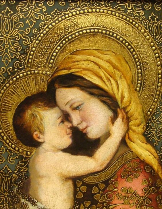 Icône Religieuse En Bois Christ Et Vierge à L'enfant - 7x5 Cm, Cadeau Pieux Pour Femme