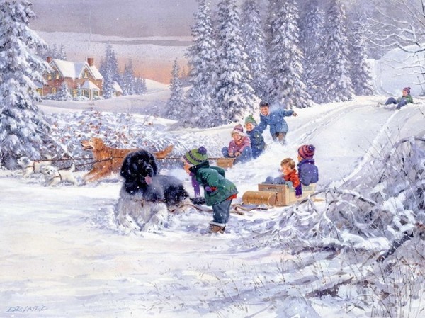 Paysage de neige en peinture