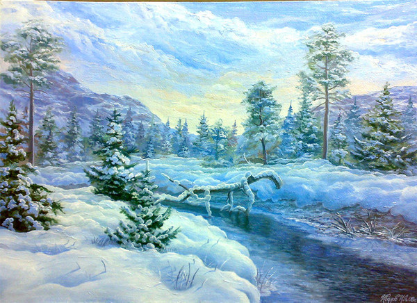 Paysage de neige en peinture