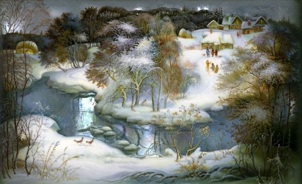 Paysage de neige en peinture