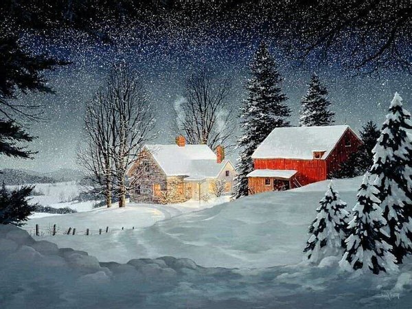 Paysage de neige en peinture