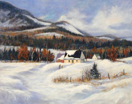 Paysage de neige en peinture