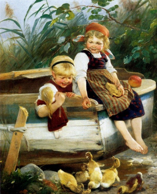 Image ancienne (enfant-animaux)