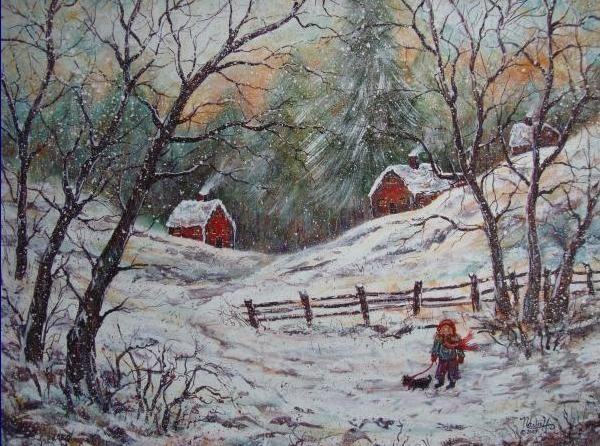 Paysage de neige en peinture