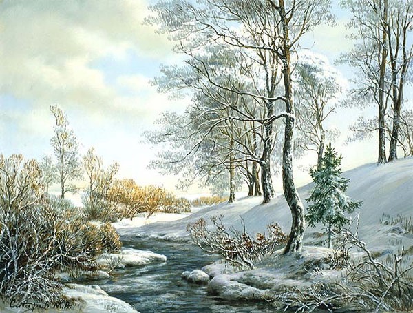 Paysage de neige en peinture