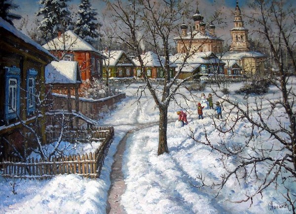 Paysage de neige en peinture