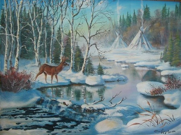 Paysage de neige en peinture