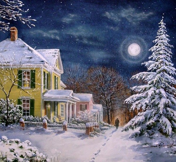 Paysage de neige en peinture