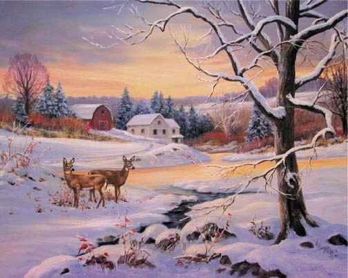 Paysage de neige en peinture