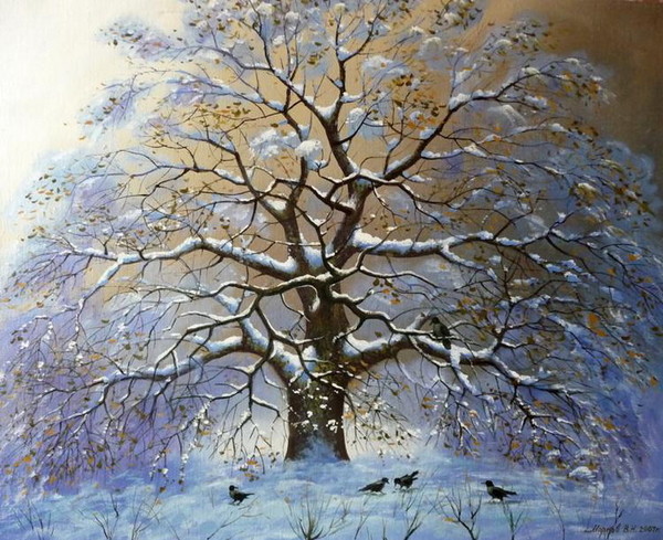 Paysage de neige en peinture