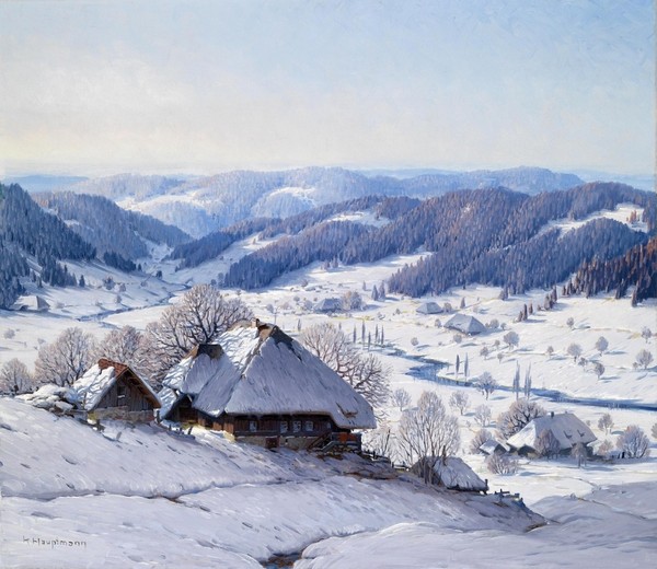 Paysage de neige en peinture