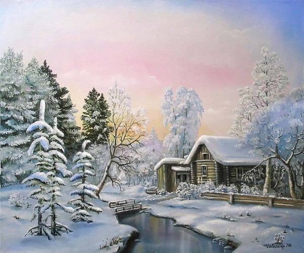 Paysage de neige en peinture