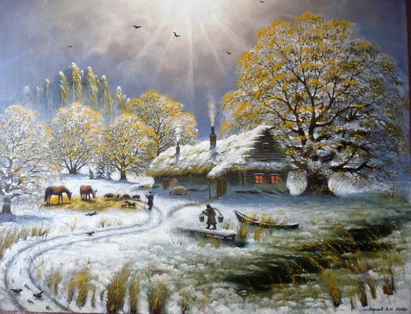 Paysage de neige en peinture