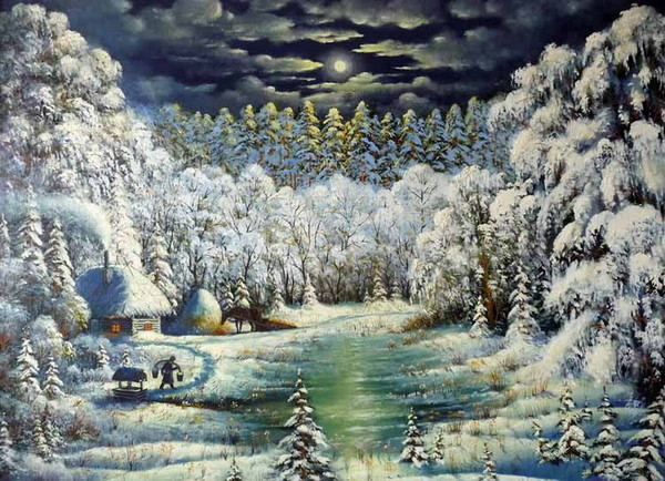 Paysage de neige en peinture