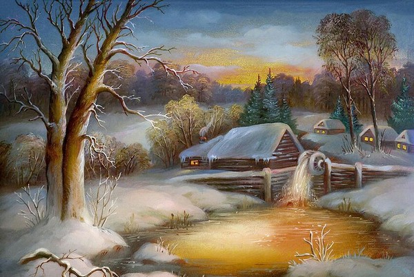 Paysage de neige en peinture