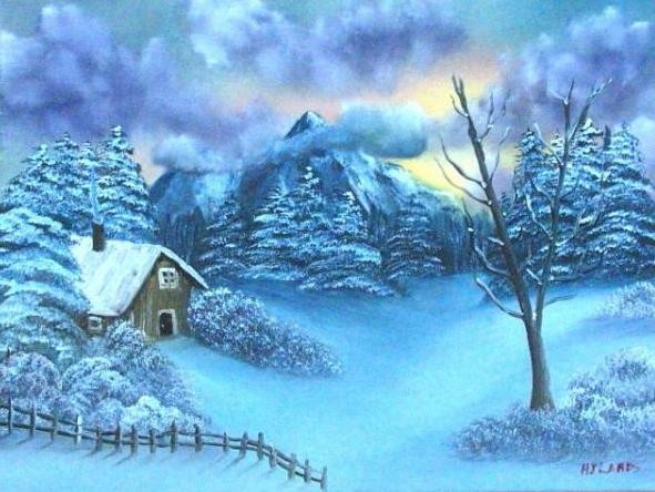 Paysage de neige en peinture