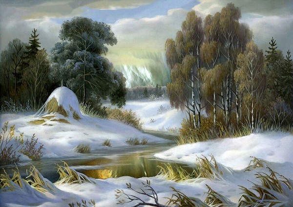 Paysage de neige en peinture