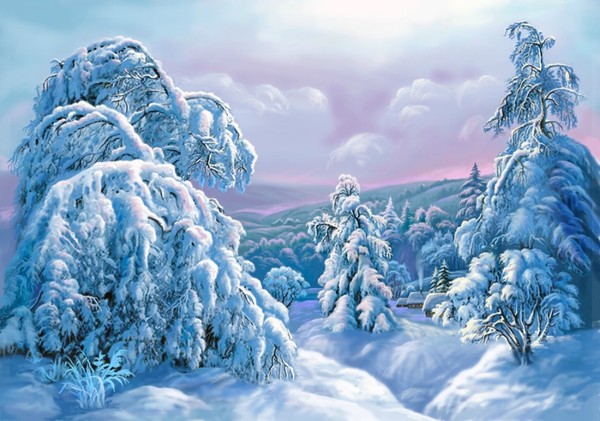 Paysage de neige en peinture