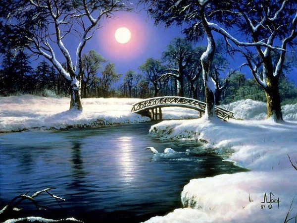 Paysage de neige en peinture