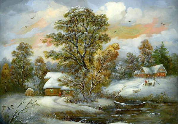 Paysage de neige en peinture