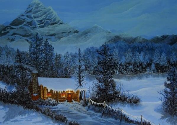 Paysage de neige en peinture