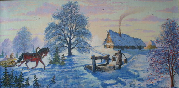 Paysage de neige en peinture