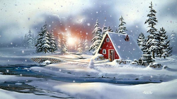 Paysage de neige en peinture