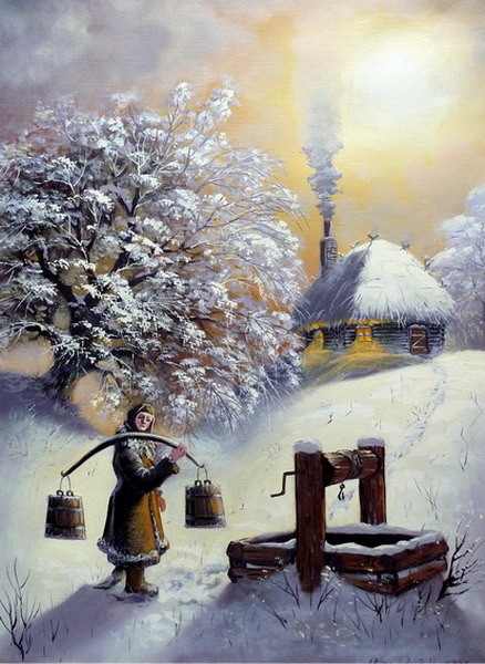 Paysage de neige en peinture