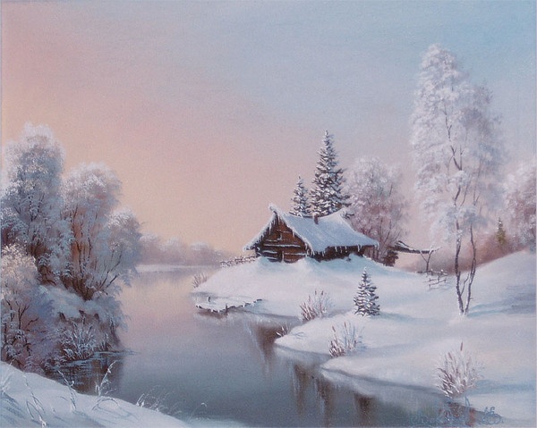 Paysage de neige en peinture