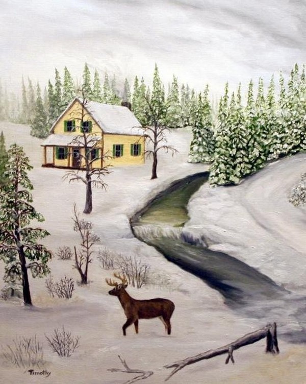 Paysage de neige en peinture