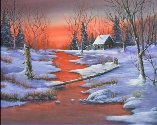 Paysage de neige en peinture